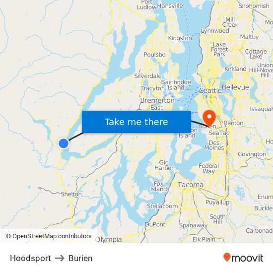 Hoodsport to Burien map