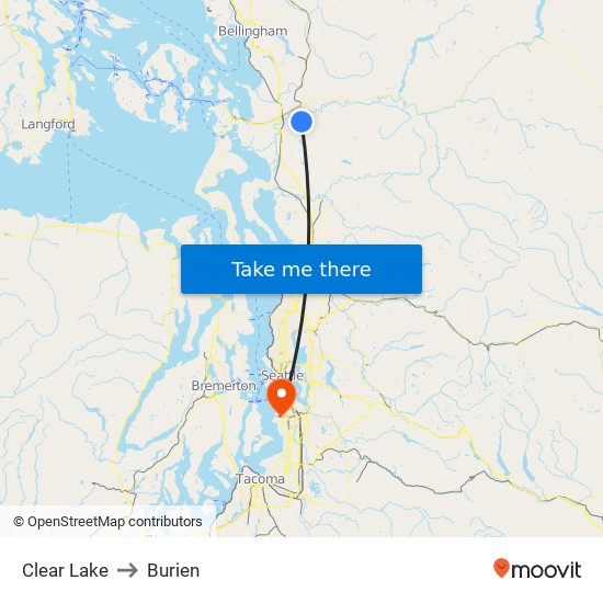 Clear Lake to Burien map