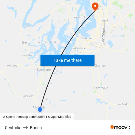 Centralia to Burien map