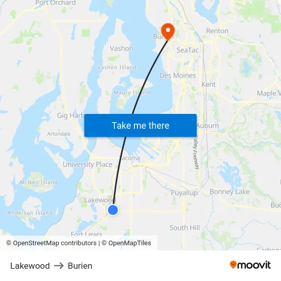 Lakewood to Burien map