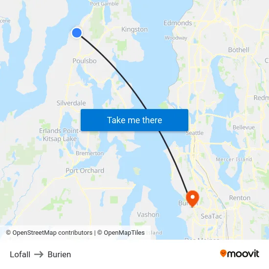 Lofall to Burien map
