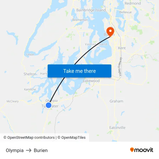 Olympia to Burien map