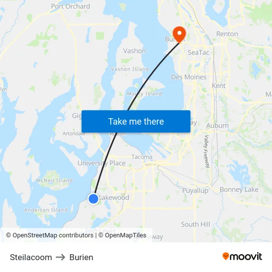 Steilacoom to Burien map