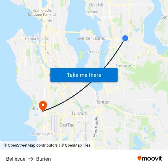 Bellevue to Burien map