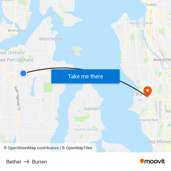 Bethel to Burien map