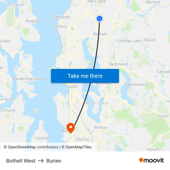Bothell West to Burien map