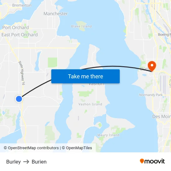 Burley to Burien map