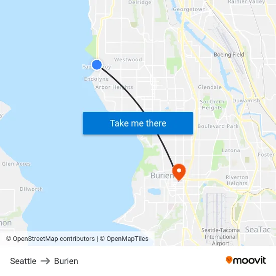 Seattle to Burien map