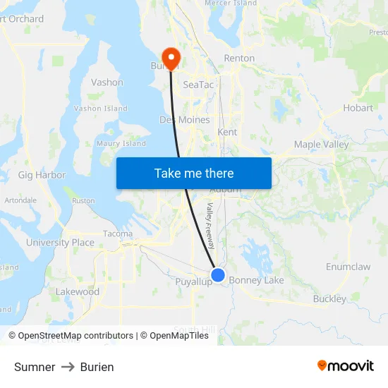 Sumner to Burien map