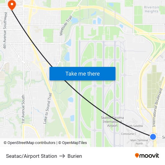 Seatac/Airport Station to Burien map