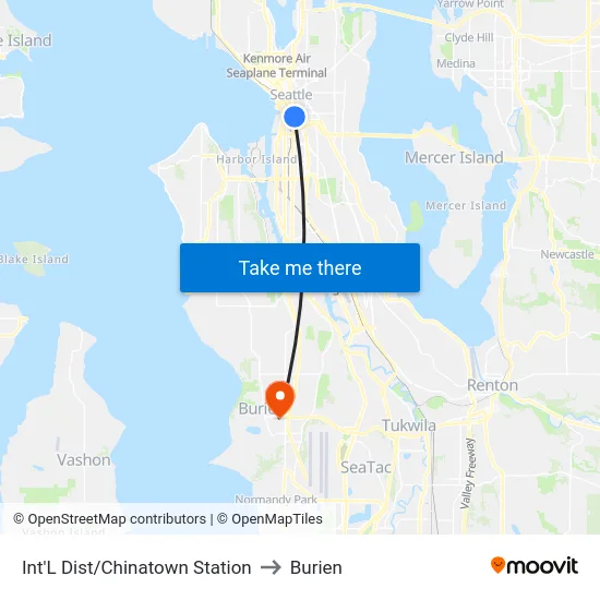 Int'L Dist/Chinatown Station to Burien map