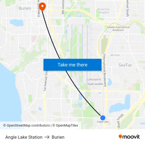 Angle Lake Station to Burien map