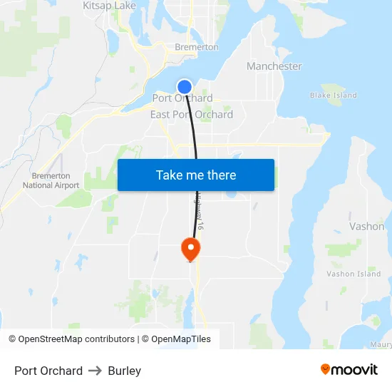 Port Orchard to Burley map