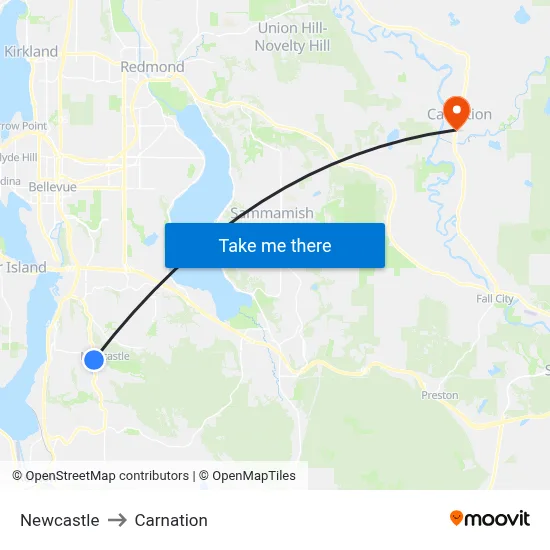 Newcastle to Carnation map