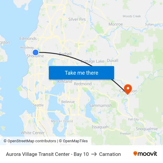 Aurora Village Transit Center - Bay 10 to Carnation map