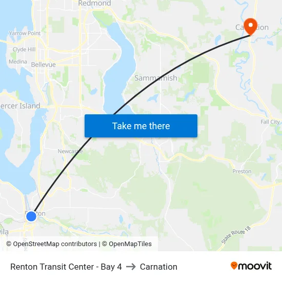 Renton Transit Center - Bay 4 to Carnation map