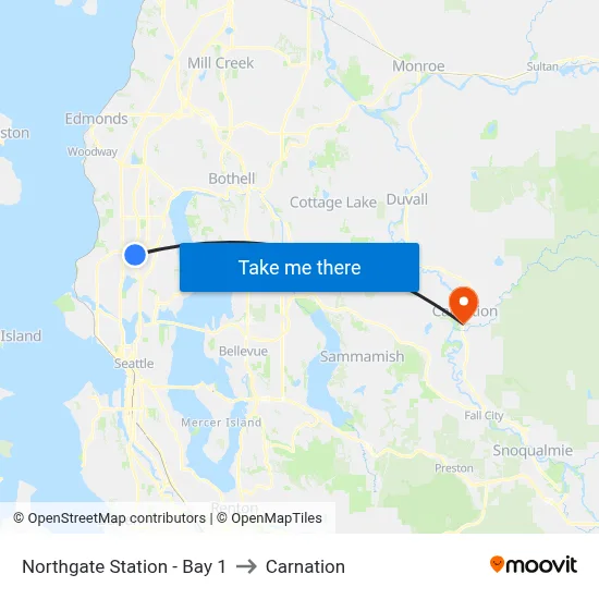 Northgate Station - Bay 1 to Carnation map
