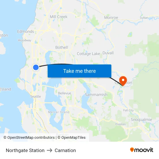 Northgate Station to Carnation map