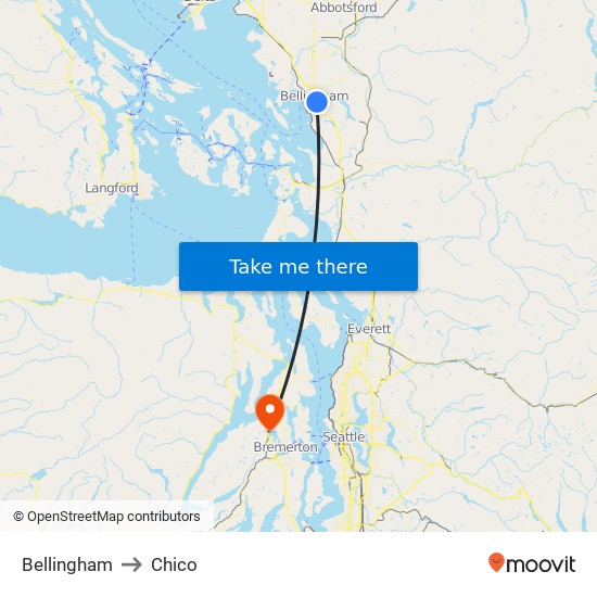 Bellingham to Chico map