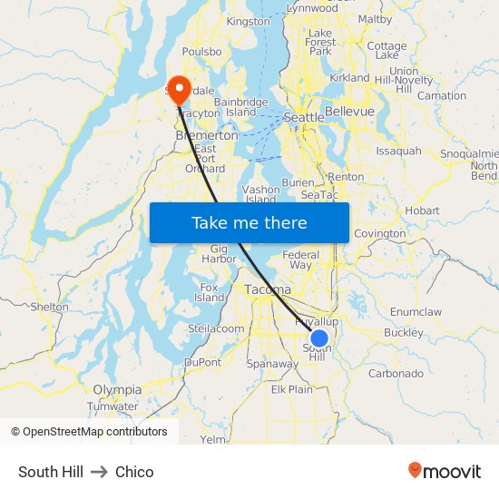 South Hill to Chico map