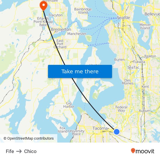 Fife to Chico map