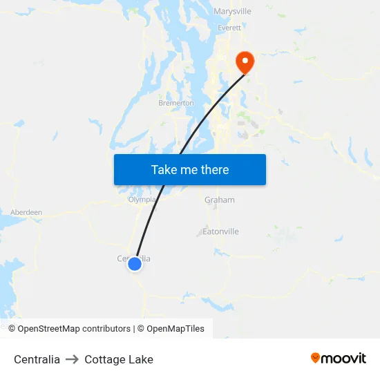 Centralia to Cottage Lake map