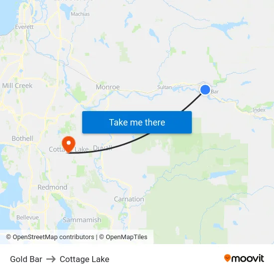 Gold Bar to Cottage Lake map