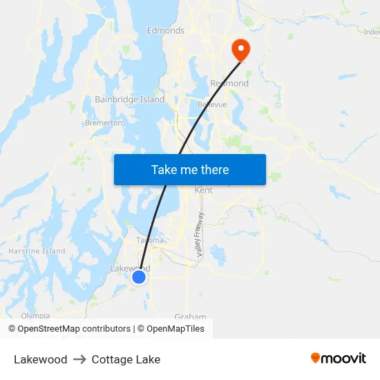 Lakewood to Cottage Lake map