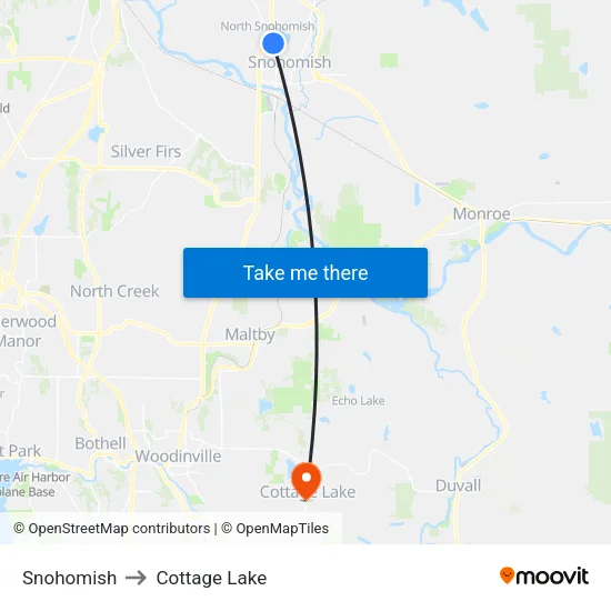 Snohomish to Cottage Lake map