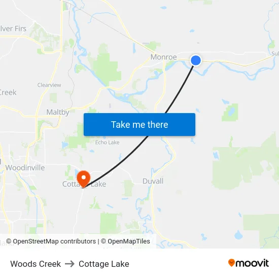 Woods Creek to Cottage Lake map