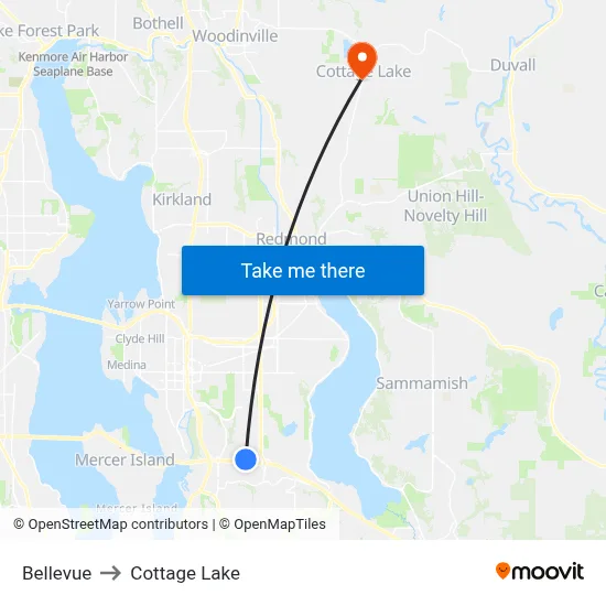 Bellevue to Cottage Lake map