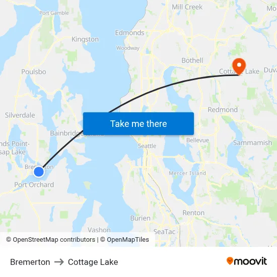 Bremerton to Cottage Lake map