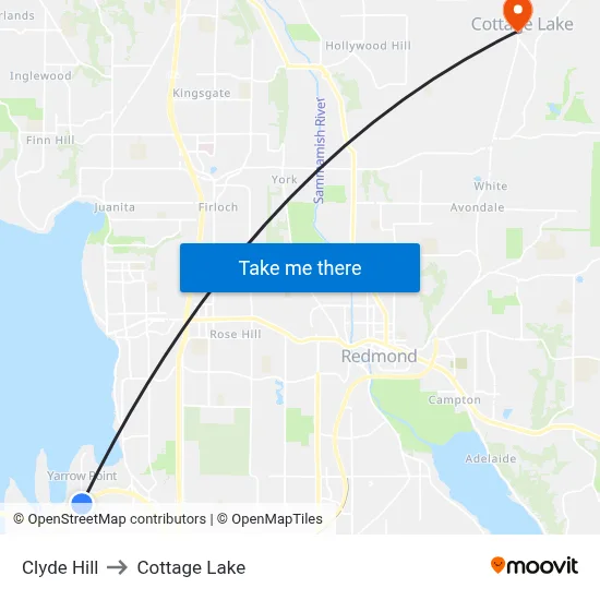 Clyde Hill to Cottage Lake map