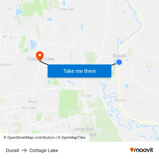 Duvall to Cottage Lake map