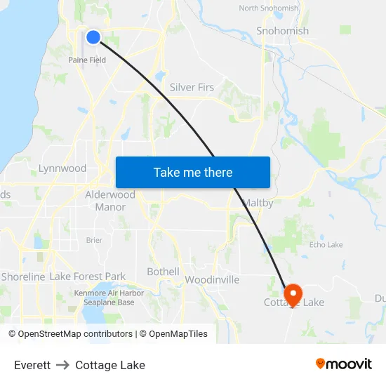 Everett to Cottage Lake map