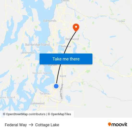 Federal Way to Cottage Lake map