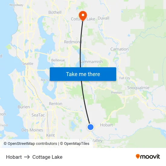 Hobart to Cottage Lake map