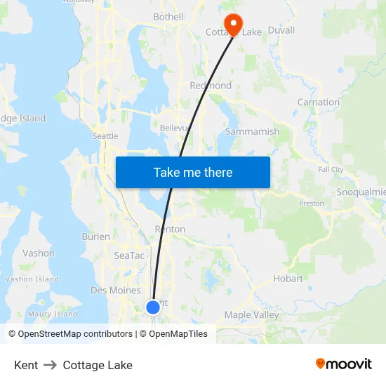 Kent to Cottage Lake map