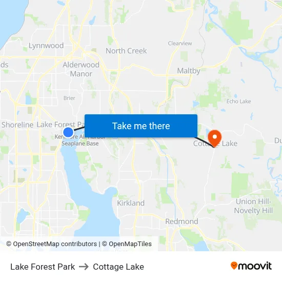 Lake Forest Park to Cottage Lake map