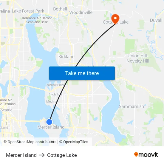 Mercer Island to Cottage Lake map