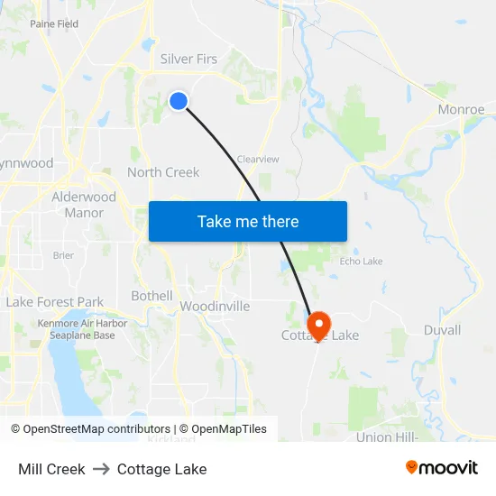 Mill Creek to Cottage Lake map