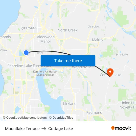 Mountlake Terrace to Cottage Lake map