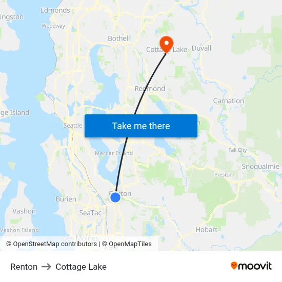 Renton to Cottage Lake map