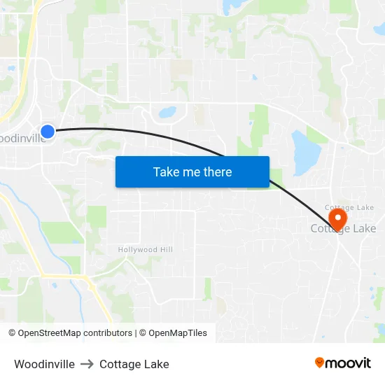 Woodinville to Cottage Lake map
