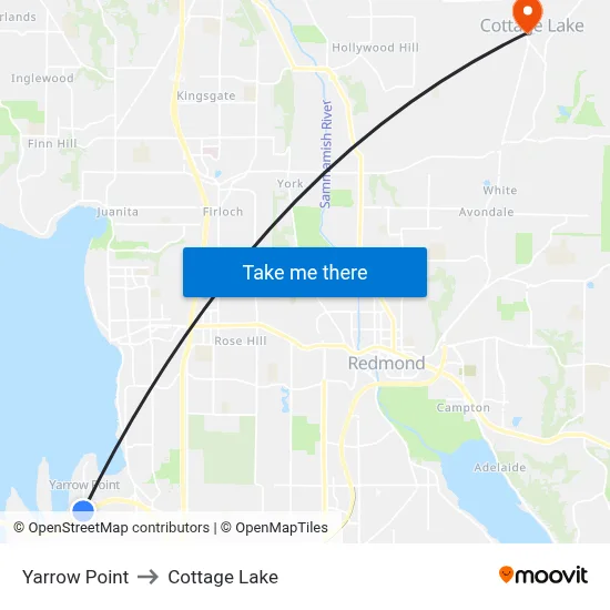Yarrow Point to Cottage Lake map