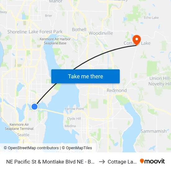 NE Pacific St & Montlake Blvd NE - Bay 1 to Cottage Lake map
