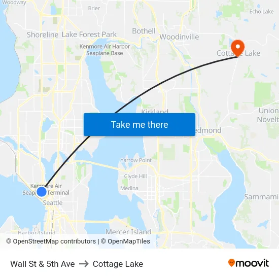 Wall St & 5th Ave to Cottage Lake map