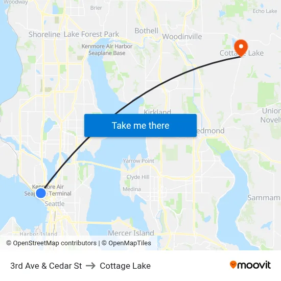 3rd Ave & Cedar St to Cottage Lake map
