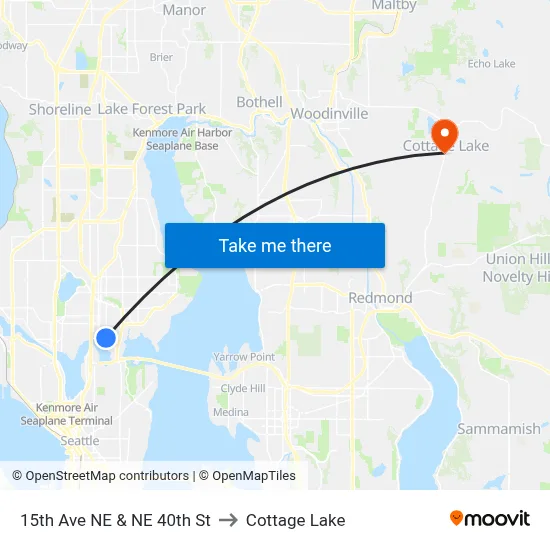 15th Ave NE & NE 40th St to Cottage Lake map