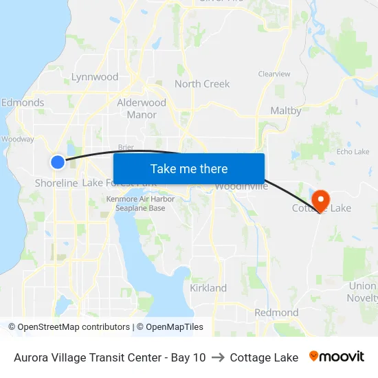 Aurora Village Transit Center - Bay 10 to Cottage Lake map